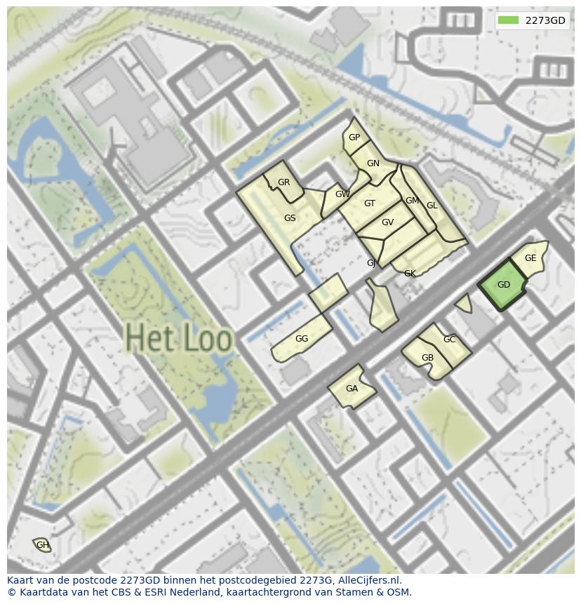 Afbeelding van het postcodegebied 2273 GD op de kaart.