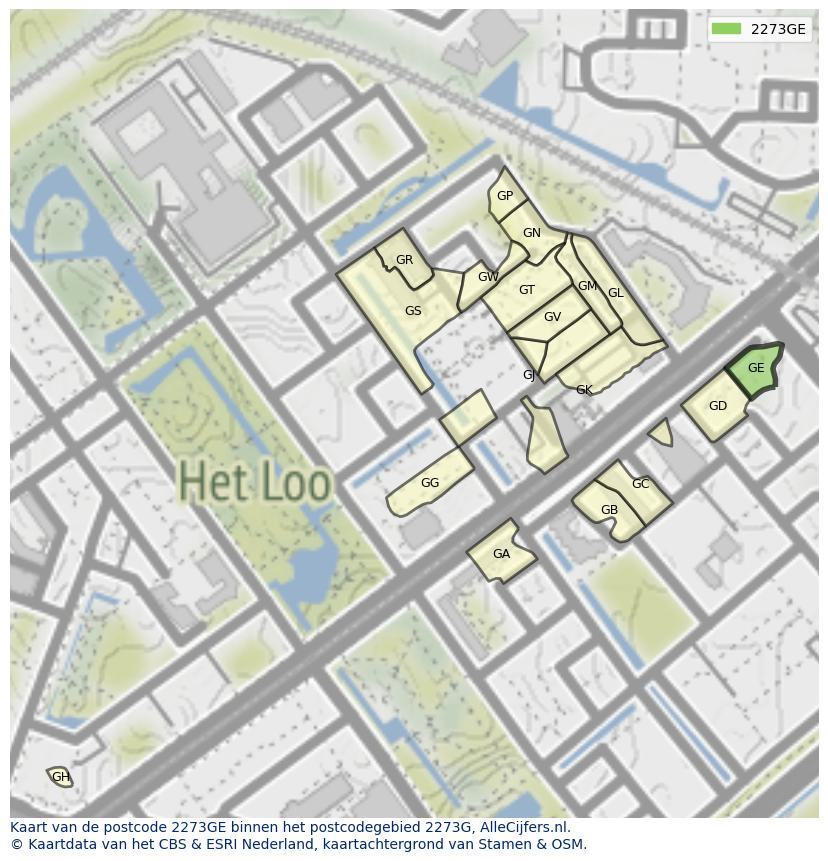 Afbeelding van het postcodegebied 2273 GE op de kaart.