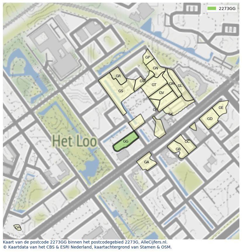 Afbeelding van het postcodegebied 2273 GG op de kaart.
