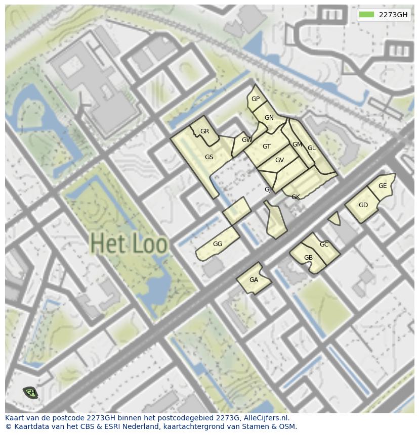 Afbeelding van het postcodegebied 2273 GH op de kaart.