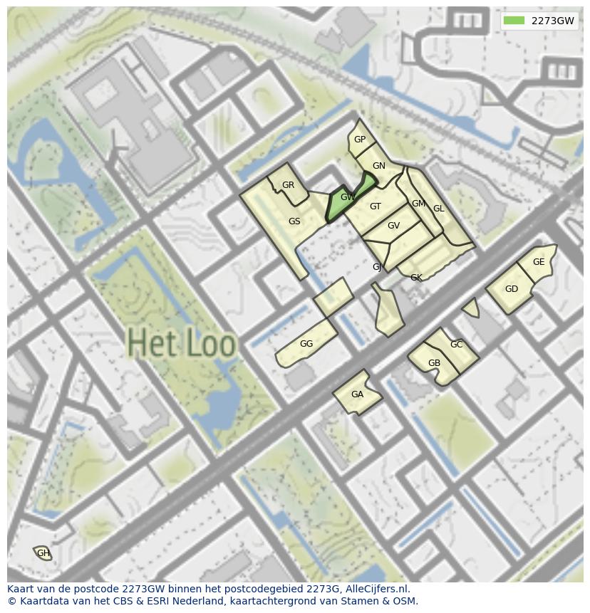 Afbeelding van het postcodegebied 2273 GW op de kaart.