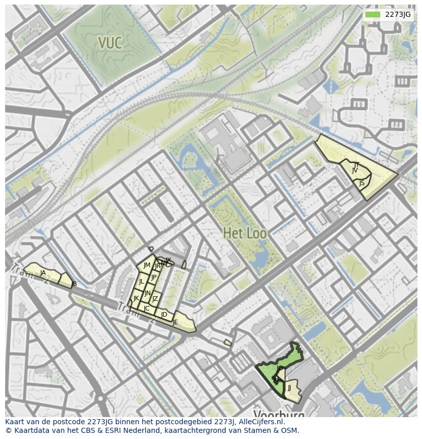 Afbeelding van het postcodegebied 2273 JG op de kaart.