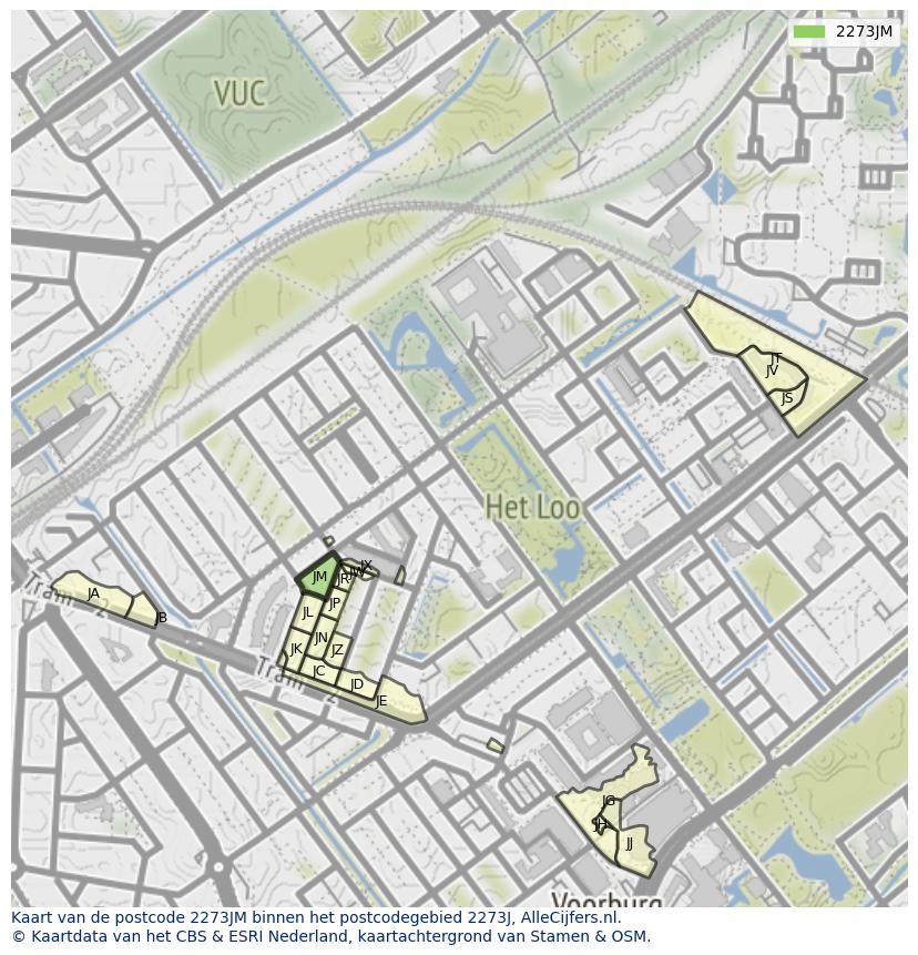 Afbeelding van het postcodegebied 2273 JM op de kaart.