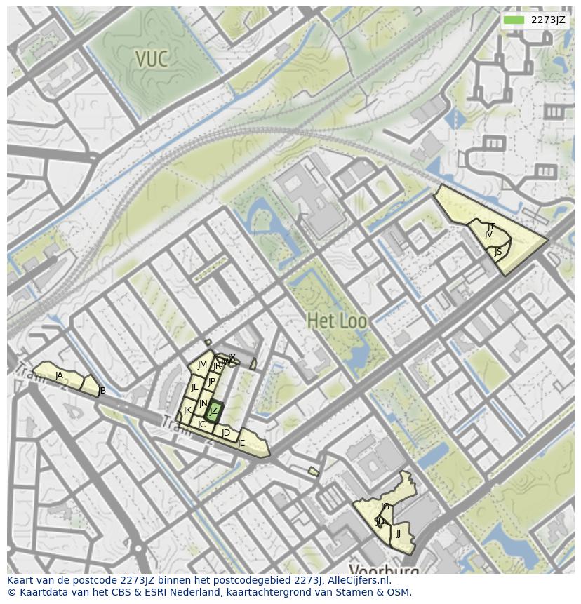 Afbeelding van het postcodegebied 2273 JZ op de kaart.