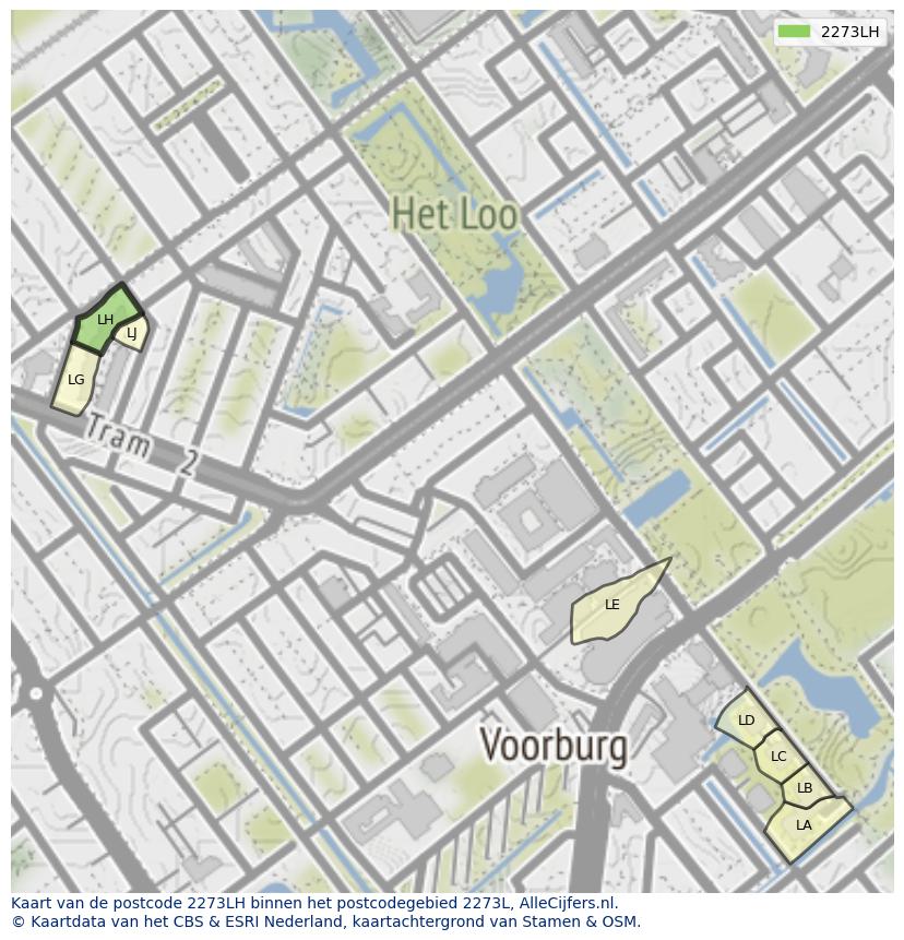 Afbeelding van het postcodegebied 2273 LH op de kaart.