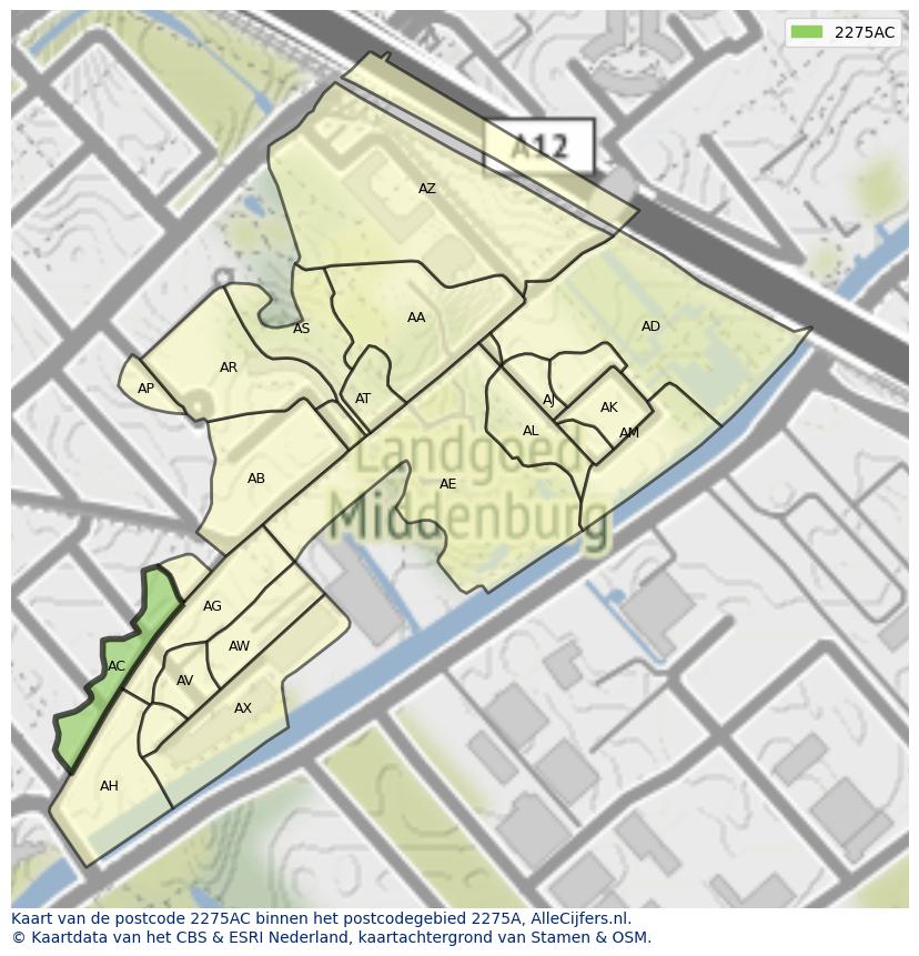 Afbeelding van het postcodegebied 2275 AC op de kaart.