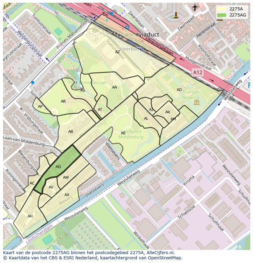 Afbeelding van het postcodegebied 2275 AG op de kaart.