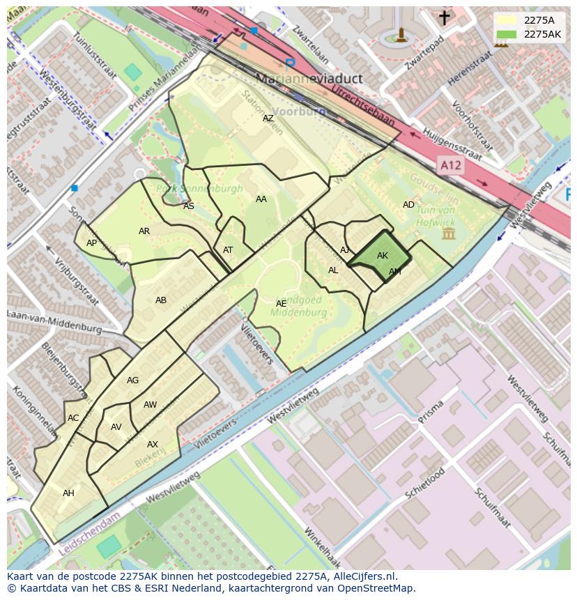 Afbeelding van het postcodegebied 2275 AK op de kaart.