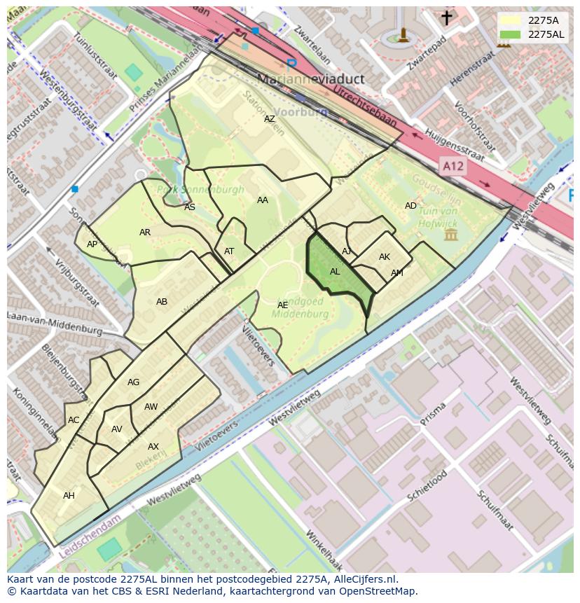 Afbeelding van het postcodegebied 2275 AL op de kaart.