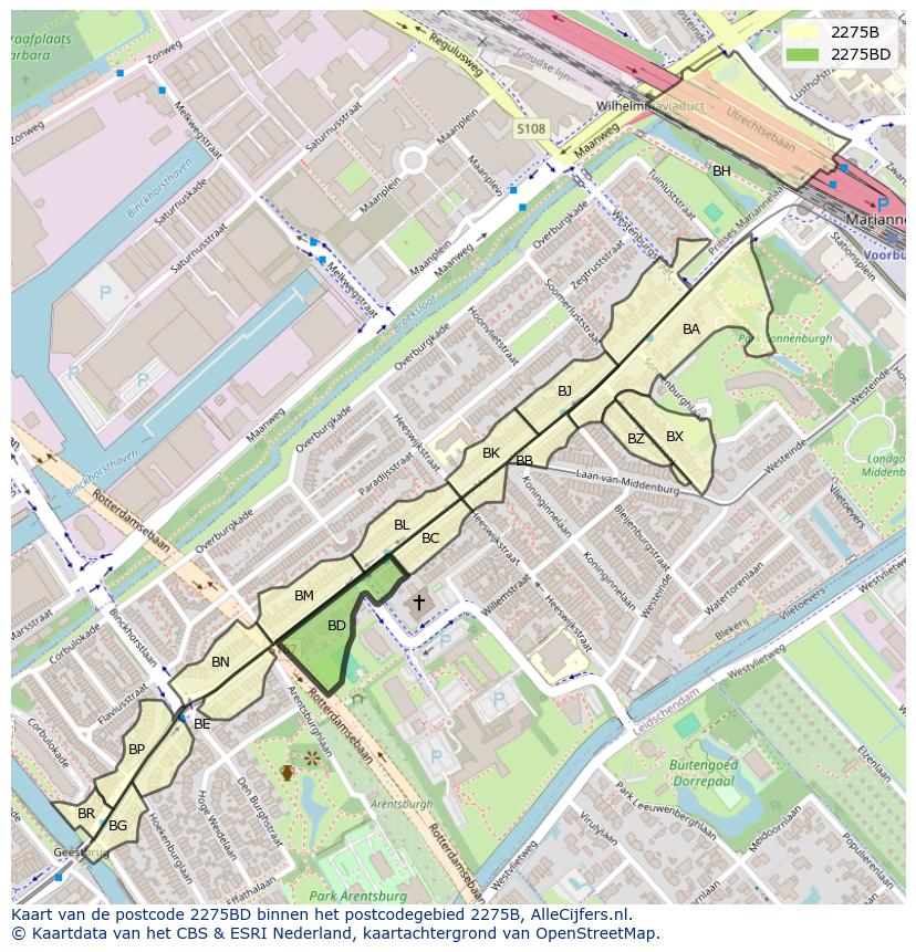 Afbeelding van het postcodegebied 2275 BD op de kaart.