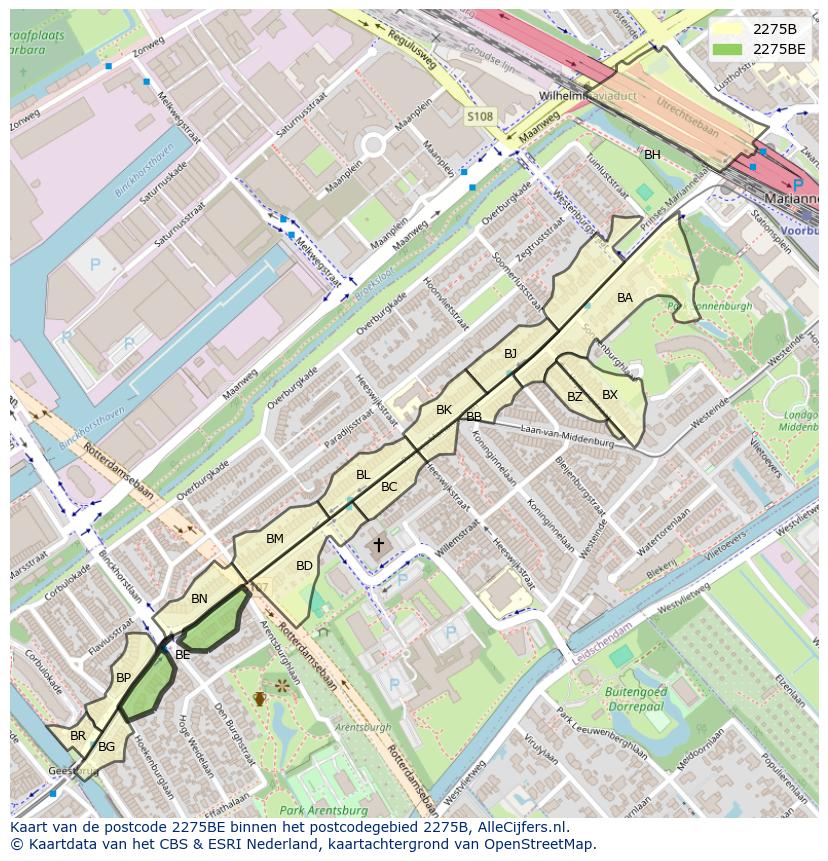 Afbeelding van het postcodegebied 2275 BE op de kaart.