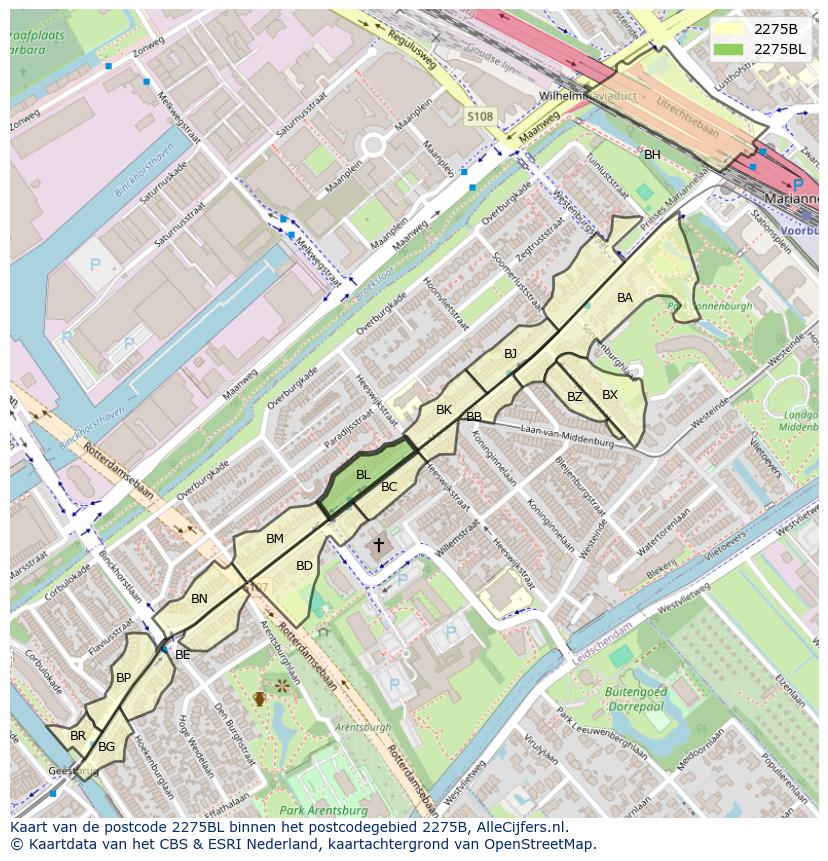 Afbeelding van het postcodegebied 2275 BL op de kaart.