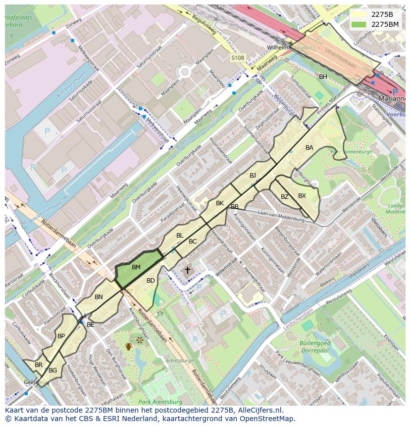 Afbeelding van het postcodegebied 2275 BM op de kaart.