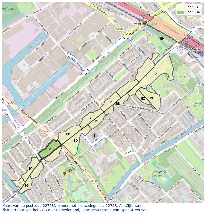 Afbeelding van het postcodegebied 2275 BN op de kaart.