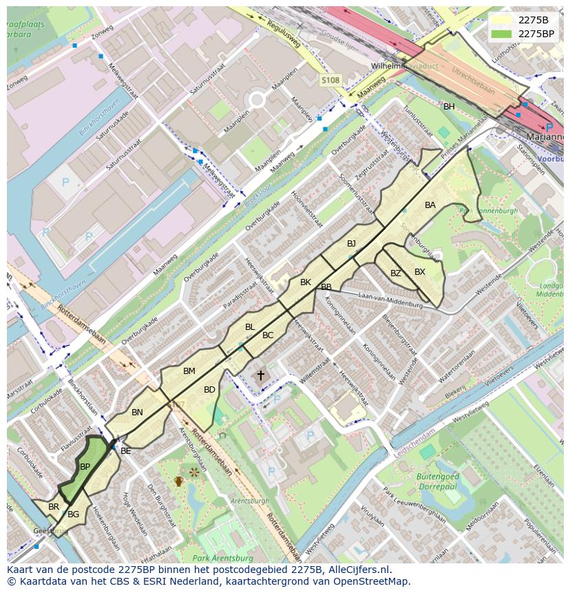 Afbeelding van het postcodegebied 2275 BP op de kaart.