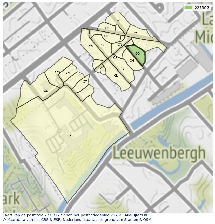 Afbeelding van het postcodegebied 2275 CG op de kaart.