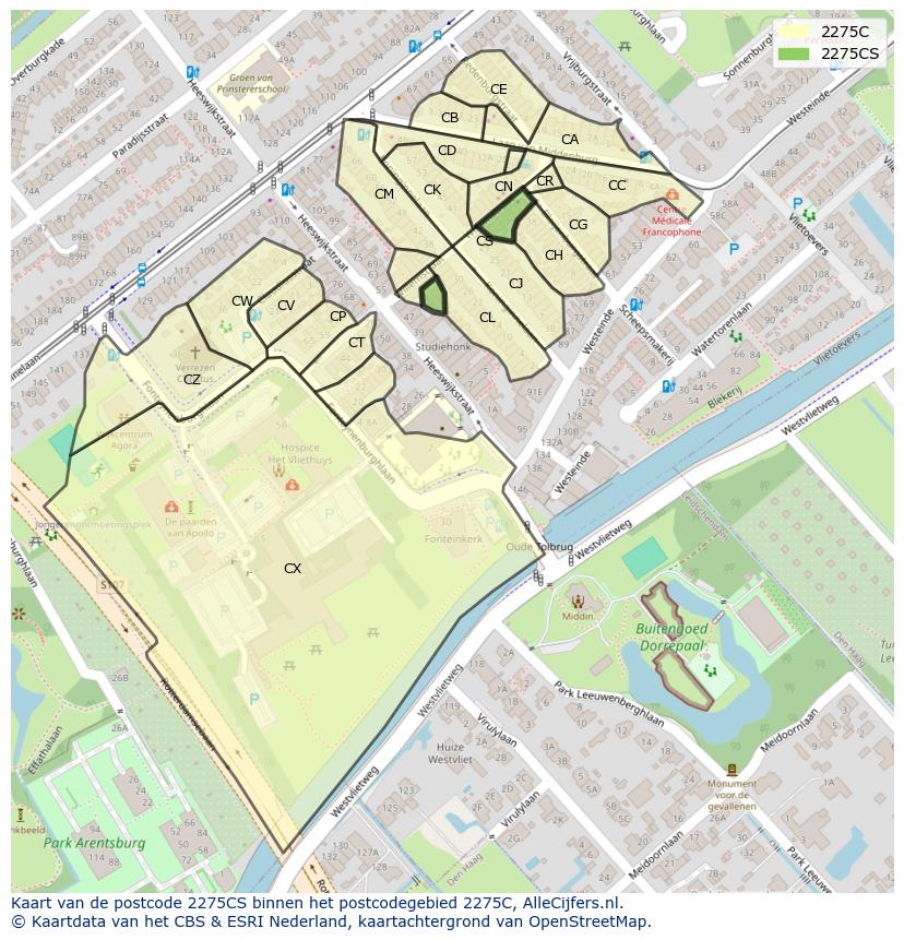 Afbeelding van het postcodegebied 2275 CS op de kaart.