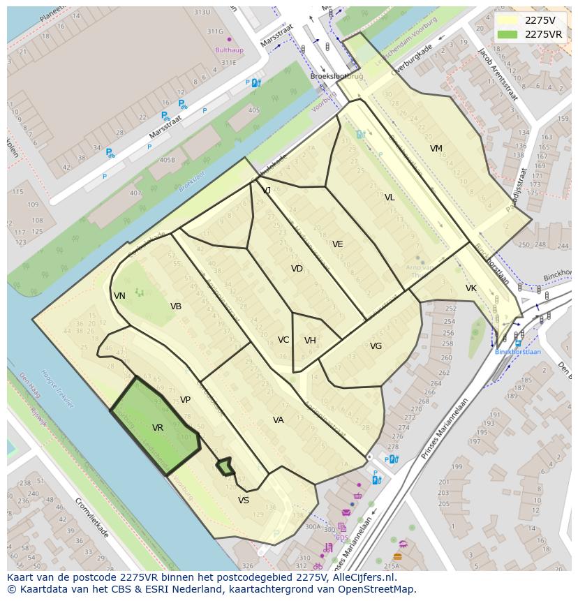 Afbeelding van het postcodegebied 2275 VR op de kaart.