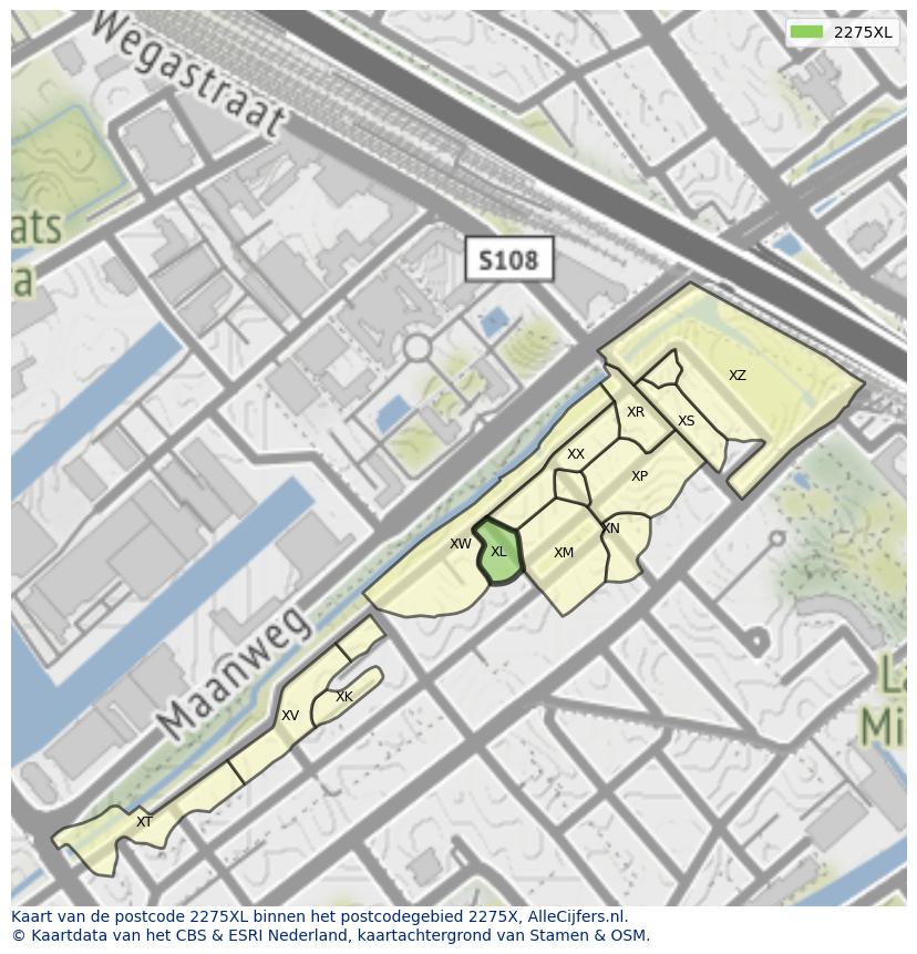 Afbeelding van het postcodegebied 2275 XL op de kaart.
