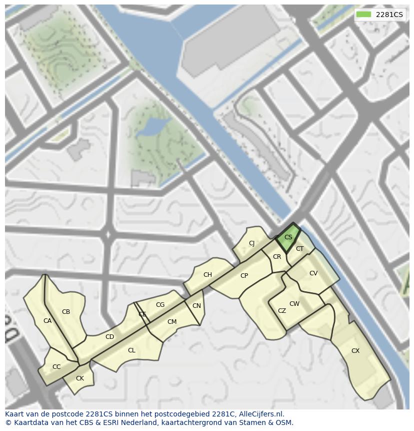 Afbeelding van het postcodegebied 2281 CS op de kaart.