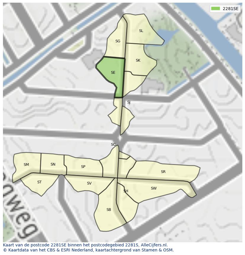 Afbeelding van het postcodegebied 2281 SE op de kaart.