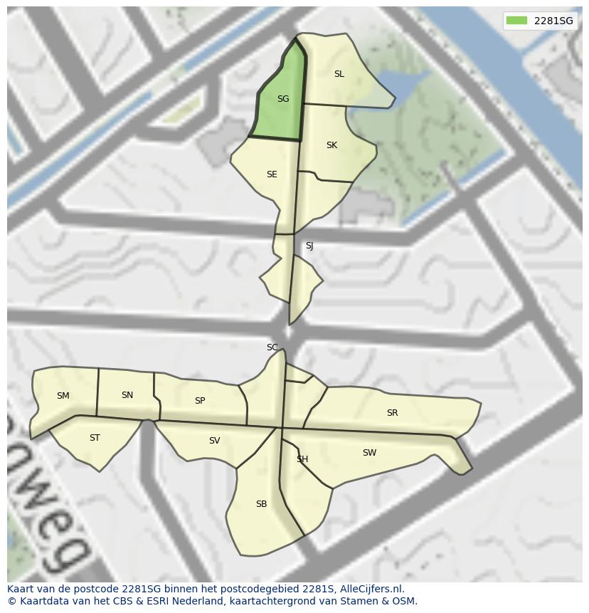 Afbeelding van het postcodegebied 2281 SG op de kaart.