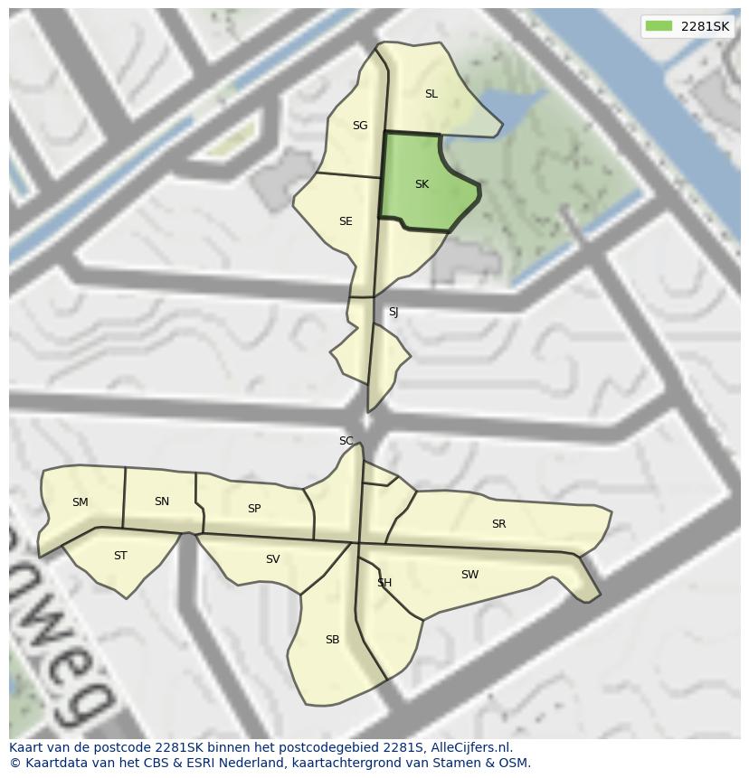 Afbeelding van het postcodegebied 2281 SK op de kaart.