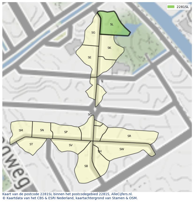 Afbeelding van het postcodegebied 2281 SL op de kaart.
