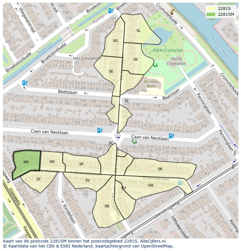 Afbeelding van het postcodegebied 2281 SM op de kaart.