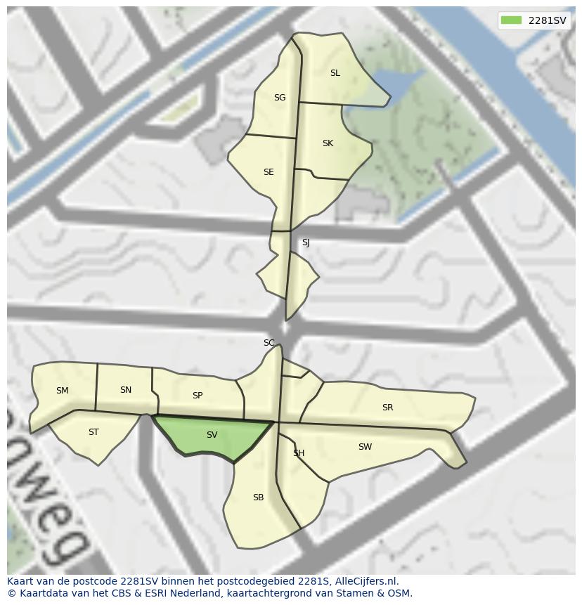 Afbeelding van het postcodegebied 2281 SV op de kaart.