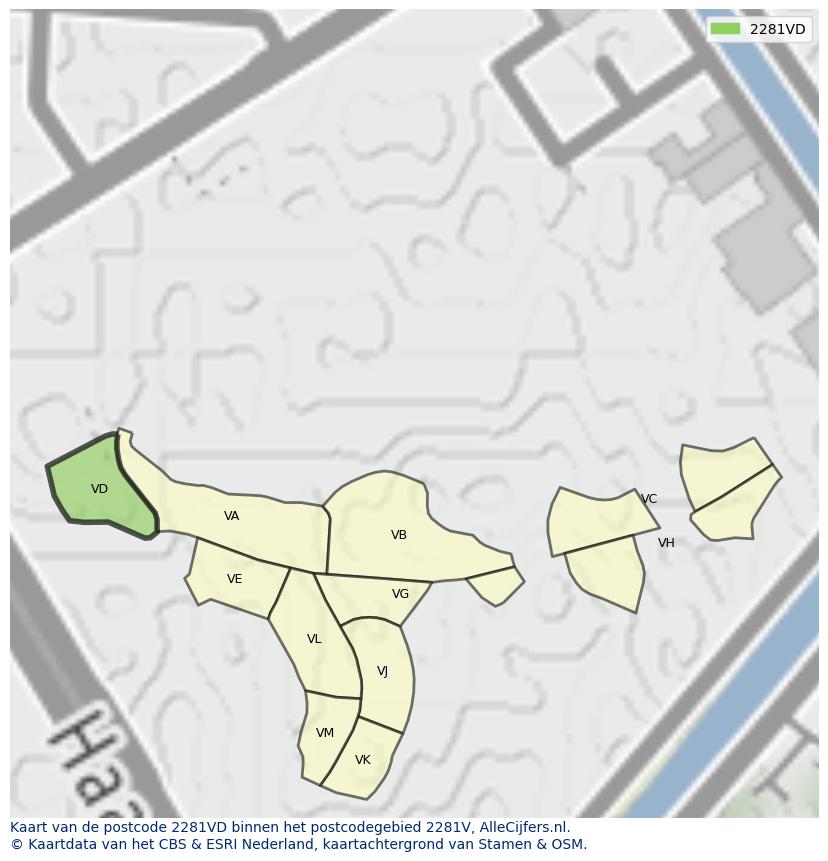 Afbeelding van het postcodegebied 2281 VD op de kaart.