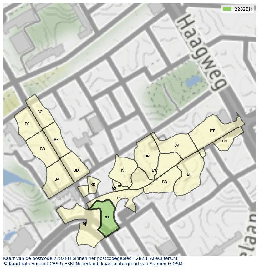 Afbeelding van het postcodegebied 2282 BH op de kaart.