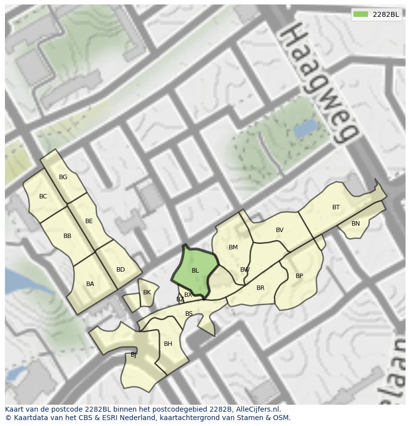 Afbeelding van het postcodegebied 2282 BL op de kaart.