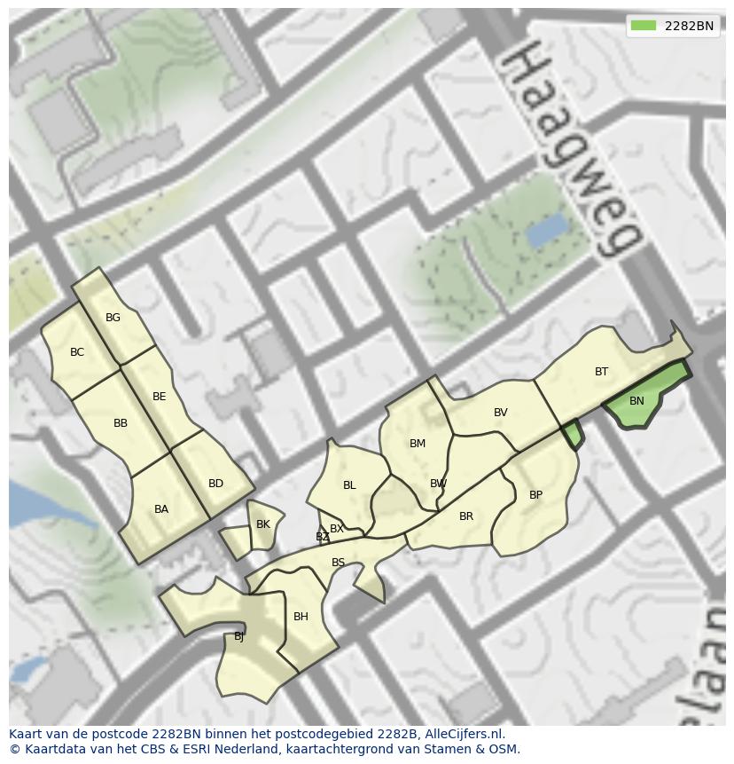 Afbeelding van het postcodegebied 2282 BN op de kaart.