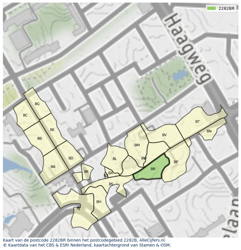 Afbeelding van het postcodegebied 2282 BR op de kaart.
