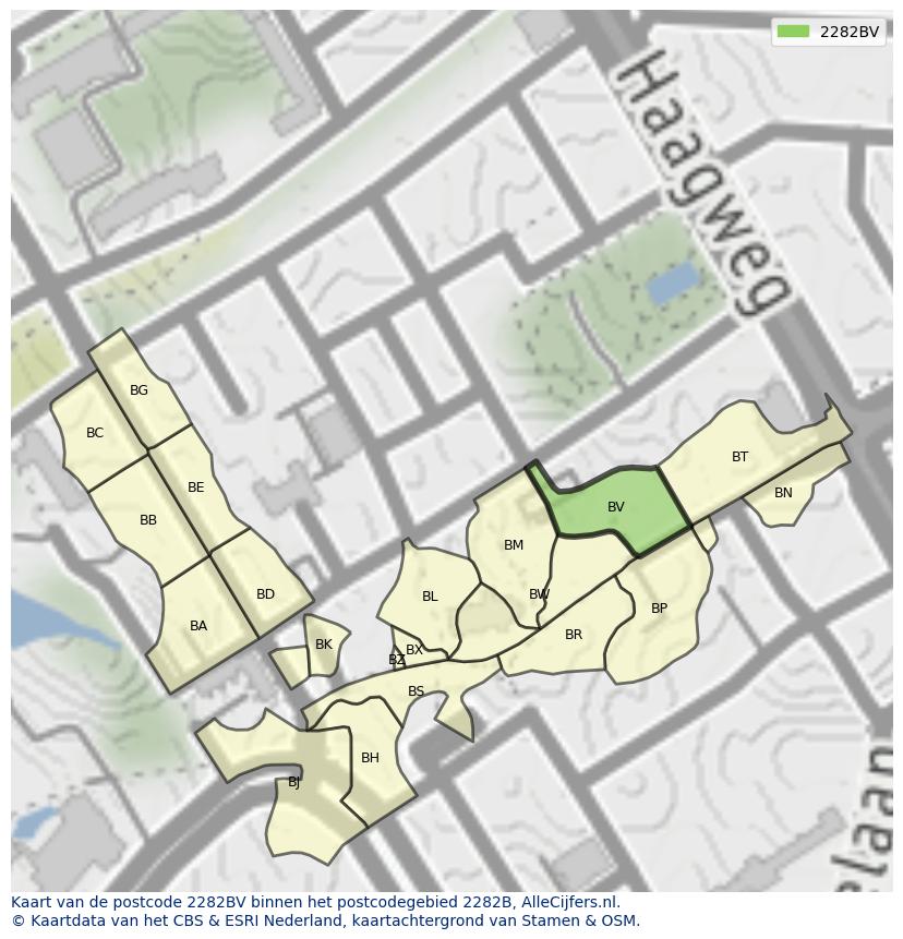 Afbeelding van het postcodegebied 2282 BV op de kaart.