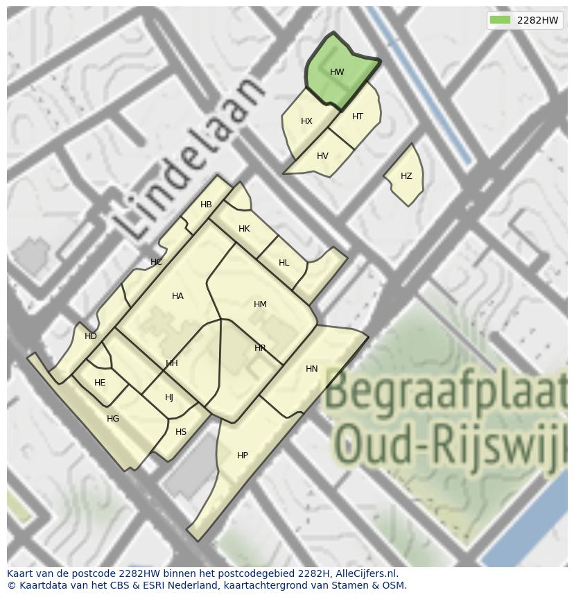 Afbeelding van het postcodegebied 2282 HW op de kaart.