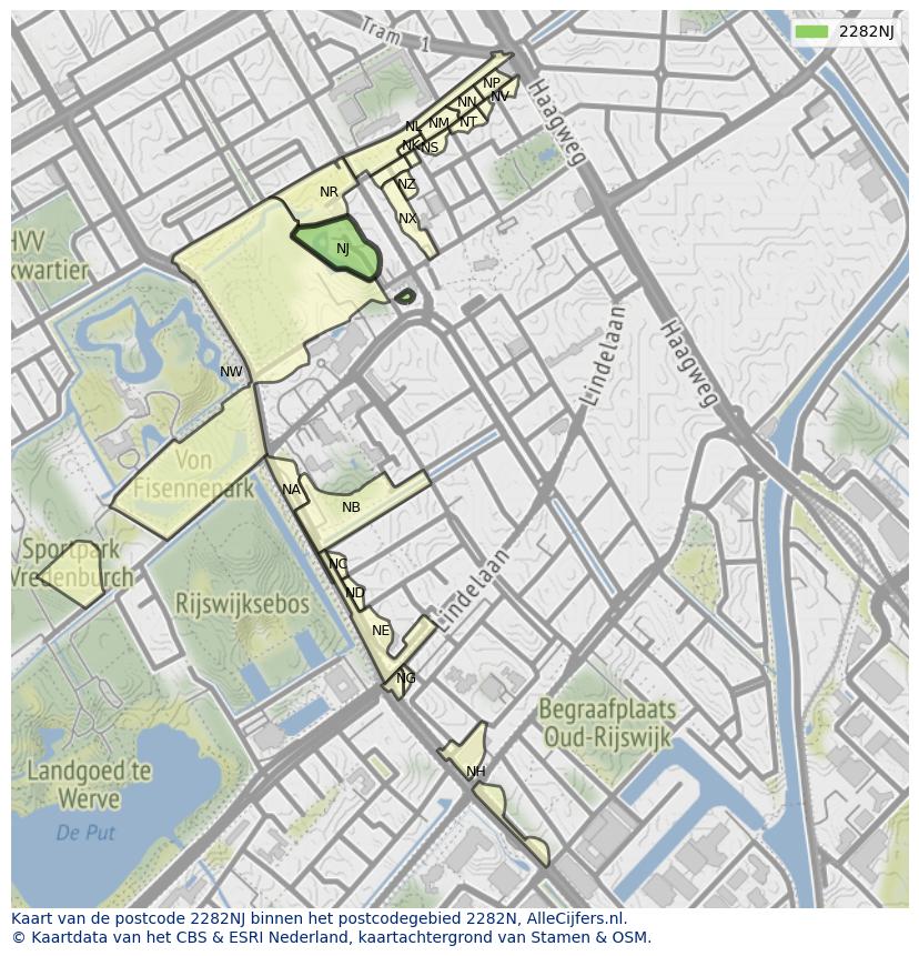 Afbeelding van het postcodegebied 2282 NJ op de kaart.
