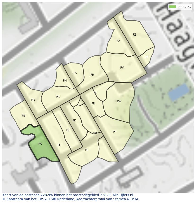 Afbeelding van het postcodegebied 2282 PA op de kaart.