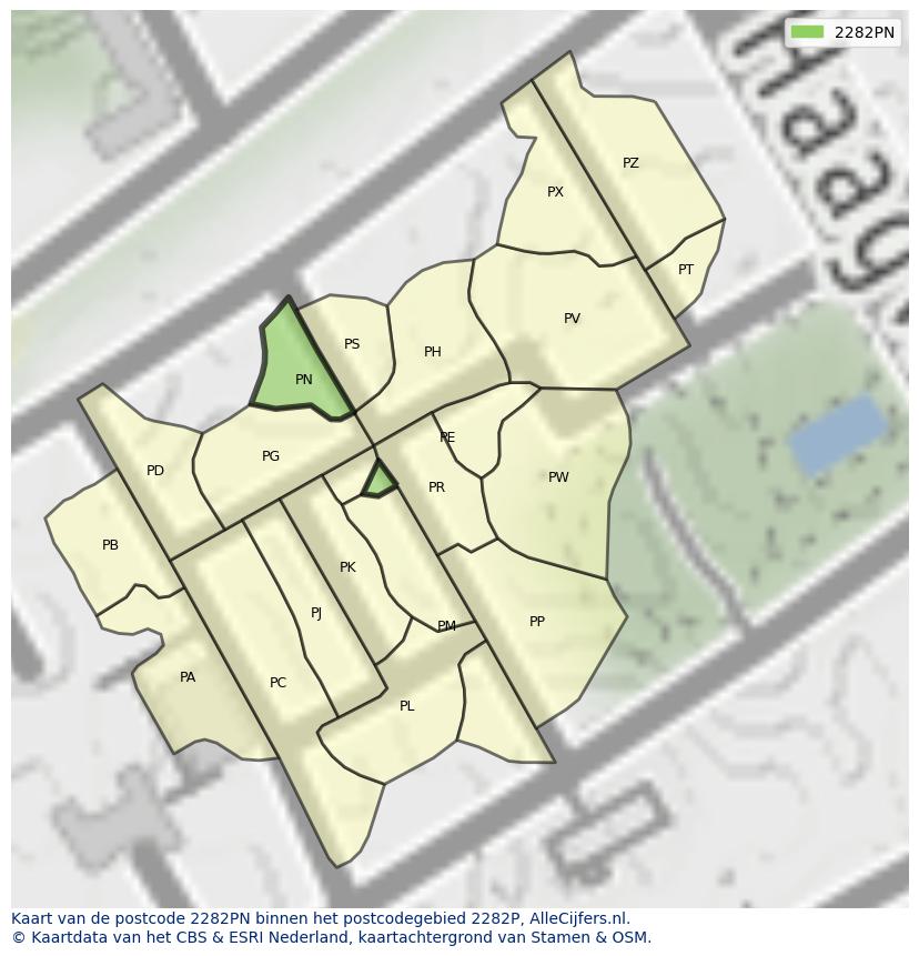 Afbeelding van het postcodegebied 2282 PN op de kaart.