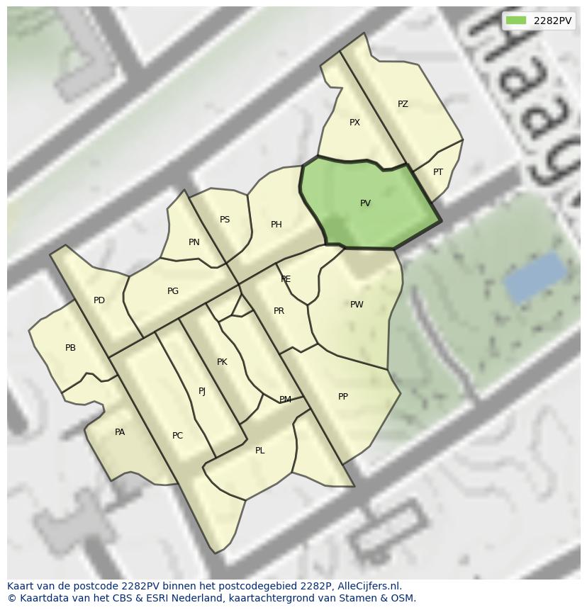 Afbeelding van het postcodegebied 2282 PV op de kaart.