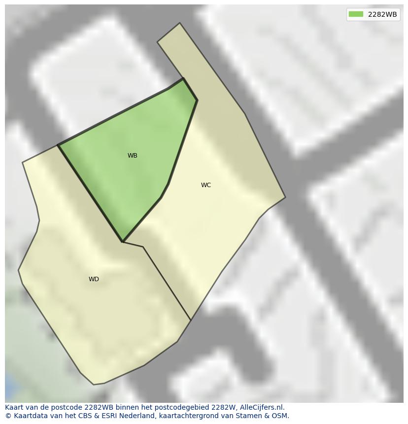 Afbeelding van het postcodegebied 2282 WB op de kaart.