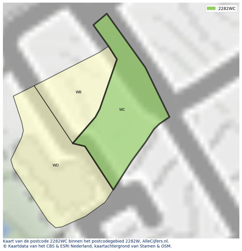 Afbeelding van het postcodegebied 2282 WC op de kaart.