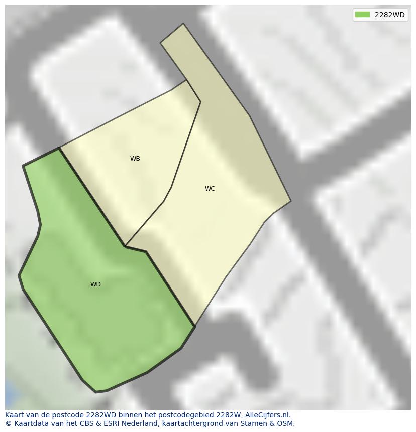 Afbeelding van het postcodegebied 2282 WD op de kaart.