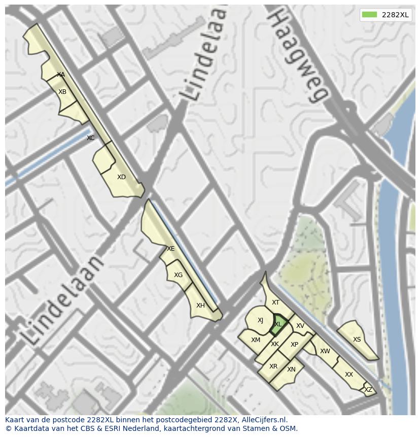 Afbeelding van het postcodegebied 2282 XL op de kaart.