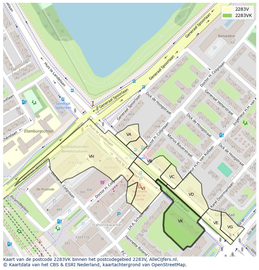 Afbeelding van het postcodegebied 2283 VK op de kaart.