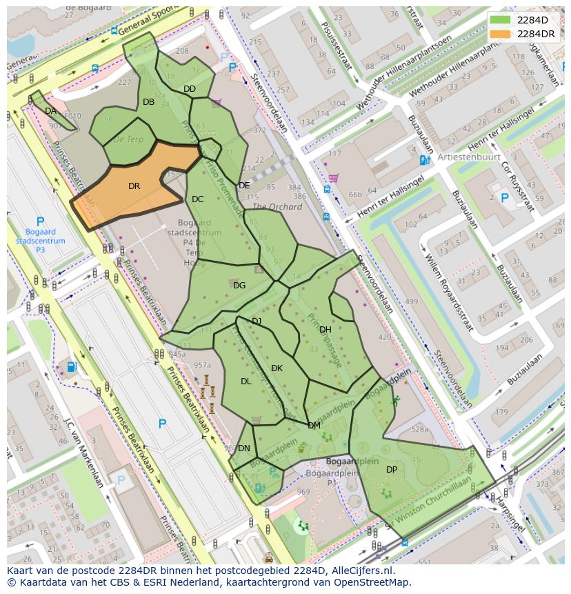 Afbeelding van het postcodegebied 2284 DR op de kaart.