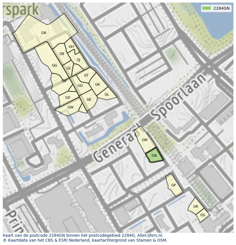 Afbeelding van het postcodegebied 2284 GN op de kaart.