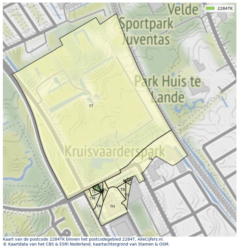 Afbeelding van het postcodegebied 2284 TK op de kaart.