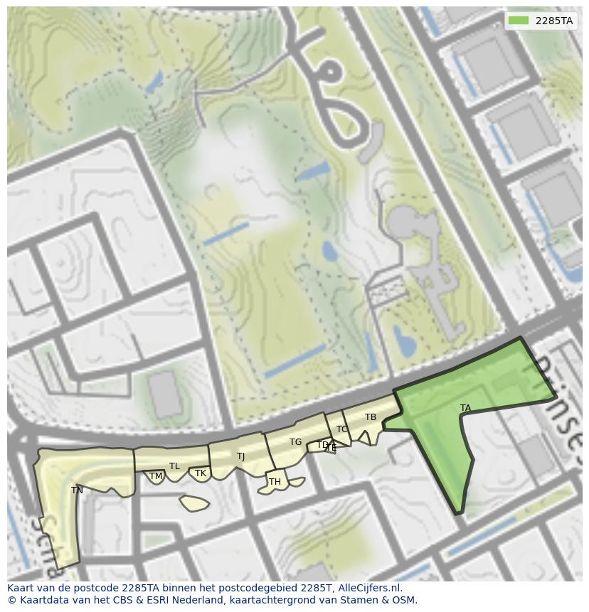 Afbeelding van het postcodegebied 2285 TA op de kaart.